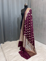 Wine Semi Silk Banarasi Dupatta