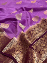 Bright Purple Cotton Silk Banarasi Saree