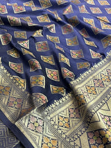 Navy Blue Cotton Silk Banarasi Saree