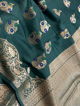 Bottle Green Cotton Silk Banarasi Saree