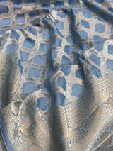 Cornflower Blue Cotton Silk Banarasi Saree