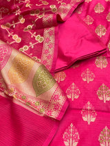 Banarasi Rani Pink Semi Silk Dress Material