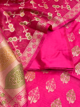 Banarasi Rani Pink Semi Silk Dress Material