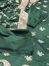 Banarasi Bottle Green Mashru Silk Dress Material