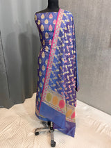 Banarasi Navy Blue Semi Silk Dress Material