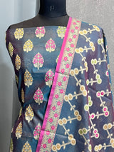 Banarasi Blue Semi Silk Dress Material