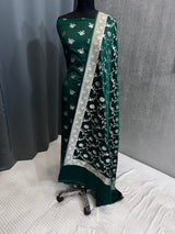 Banarasi Bottle Green Mashru Silk Dress Material