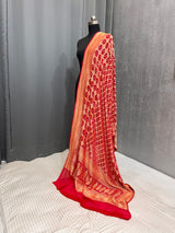 Red Pure Silk Bandhej Dupatta