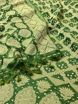 Green Bandhej Semi Silk Banarasi Dupatta