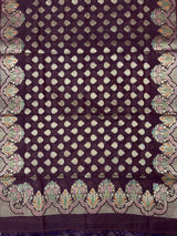 Wine Semi Silk Banarasi Dupatta
