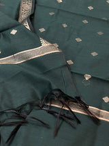 Bottle Green Semi Silk Banarasi Dupatta