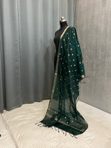 Bottle Green Semi Silk Banarasi Dupatta