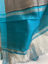Black and Turquoise Pure katan dupion silk banarasi saree in silver zari