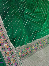 Bottle Green Semi Silk Banarasi Saree