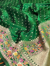 Bottle Green Semi Silk Banarasi Saree