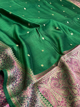 Bottle Green Chiniya Silk Banarasi Saree
