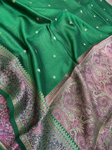 Bottle Green Chiniya Silk Banarasi Saree