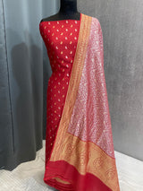 Banarasi Red Handwoven Munga Silk Dress Material