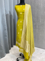 Banarasi Mehndi Green Khaddi Georgette Silk Dress Material