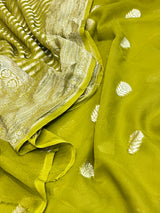 Banarasi Mehndi Green Khaddi Georgette Silk Dress Material