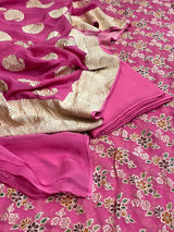 Banarasi Pink Khaddi Georgette Silk Dress Material