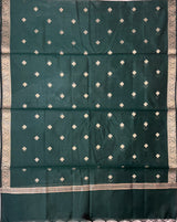 Bottle Green Semi Silk Banarasi Dupatta