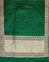 Bottle Green Semi Silk Banarasi Saree
