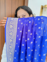 Royal Blue Khaddi Gerogette Handwoven Pure Silk Dupatta