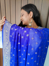 Royal Blue Khaddi Gerogette Handwoven Pure Silk Dupatta