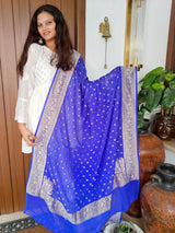 Royal Blue Khaddi Gerogette Handwoven Pure Silk Dupatta