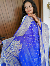 Royal Blue Khaddi Gerogette Handwoven Pure Silk Dupatta