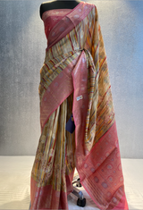 Multi color katan chinya silk digital print work saree