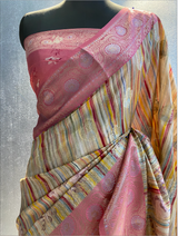 Multi color katan chinya silk digital print work saree