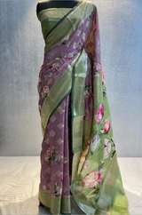 Multi color katan chinya silk digital print work saree