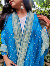 blue khaddi georgette pure silk dupatta