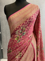 dusty pink pure Banarasi Khaddi Georgette saree