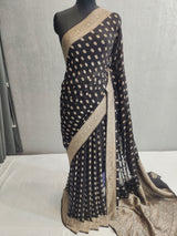 Khaddi Georgett Black Banarasi Saree