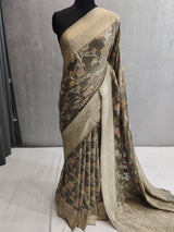 Khaddi Georgett Grey Banarasi Saree