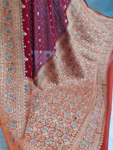 Khaddi Georgett Red Banarasi Saree