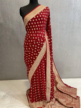 Khaddi Georgett Red Banarasi Saree