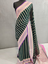 Khaddi Georgett meenakari bottle green saree