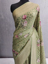Khaddi Georgett Green Banarasi Saree
