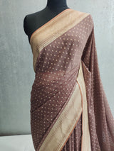 Khaddi Georgett Dusty Brown Banarasi Saree