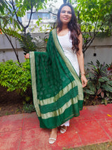Bottle Green Bandhej Pure Silk Dupatta