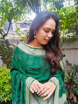 Bottle Green Bandhej Pure Silk Dupatta