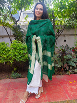Bottle Green Bandhej Pure Silk Dupatta