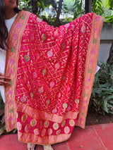 Red Khaddi Georgette Bandhej with Handwork Dupatta