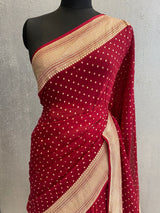 red pure Banarasi Khaddi Georgette saree i