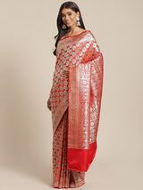 Red colored semi katan saree