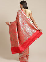 Red colored semi katan saree